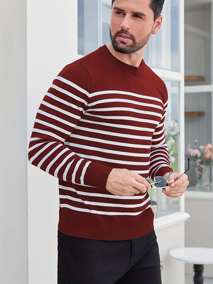 Գարնանային և աշնանային ամենօրյա երկգույն գծավոր տղամարդու սվիտեր-պուլովեր՝ գունավոր բլոկներով, կլոր վզնոցով, տղամարդու տրիկոտաժե վերնաշապիկ