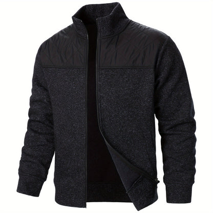 Men's Blocking Quilted Jacket For Spring And Autumn, Casual Stylish Outdoor Stand Collar Coat As Gift