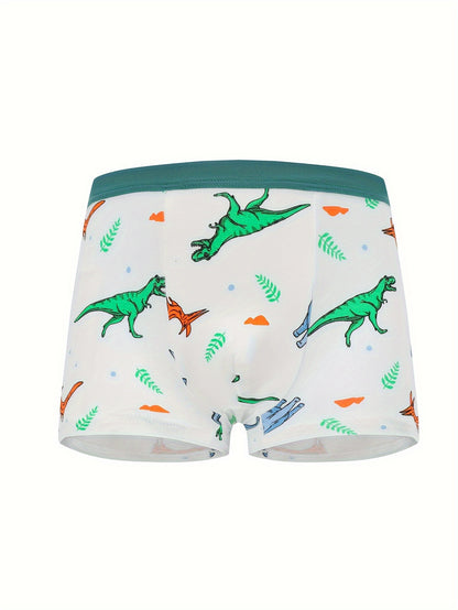 [4 հատ Cute Dinosaur Print Boys' Boxer Briefs] 4-Pack Cute Dinosaur Print Բամբակյա Բռնցքամարտիկ Տղաների համար, Փափուկ տրիկոտաժե ներքնազգեստ միջին առաձգականությամբ, սովորական պիտանի - Տղաների բամբակյա ներքնաշորեր