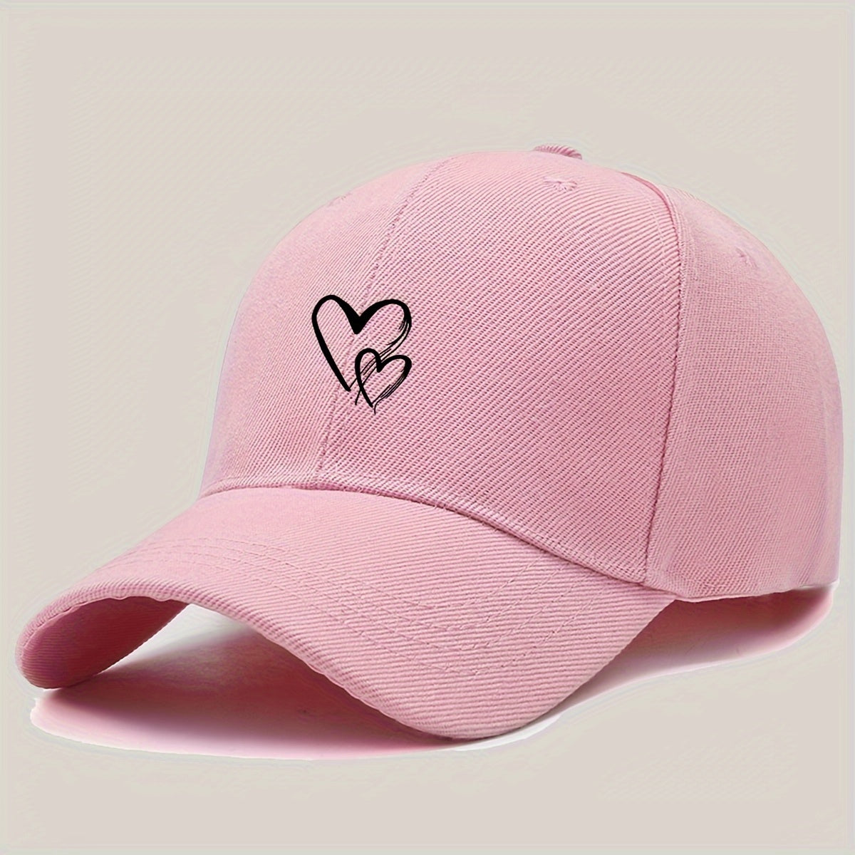 1 հատ կանացի կարգավորվող բեյսբոլի գլխարկ Love Heart Print-ով - Սև պատահական արևի գլխարկ ճանապարհորդության, արձակուրդի և պատահական հագուստի համար, շնչող պոլիեսթեր տրիկոտաժի դիզայն