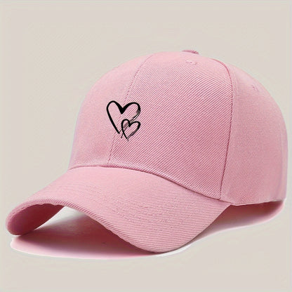 1 հատ կանացի կարգավորվող բեյսբոլի գլխարկ Love Heart Print-ով - Սև պատահական արևի գլխարկ ճանապարհորդության, արձակուրդի և պատահական հագուստի համար, շնչող պոլիեսթեր տրիկոտաժի դիզայն