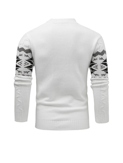 Men's Slim-Fit Cable Knit Sweater - Winter Warm Pullover with Geometric Corduroy Clasp (Adjustable Rope), Round Neck Long Sleeve Casual Sweating for Fall/Winter Layering - Hand Washable Knitwear for Smart-Casual Outfits (Not