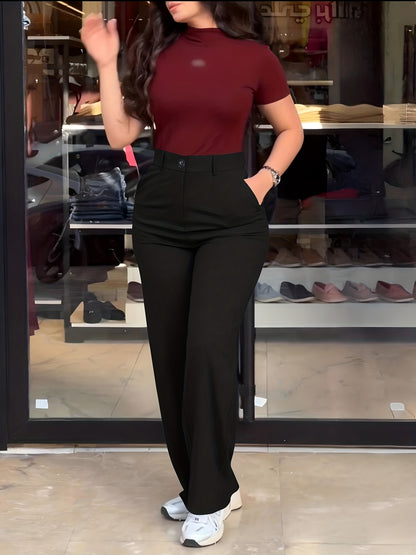 Women's Casual Slim-Fit Solid Color Long Pants