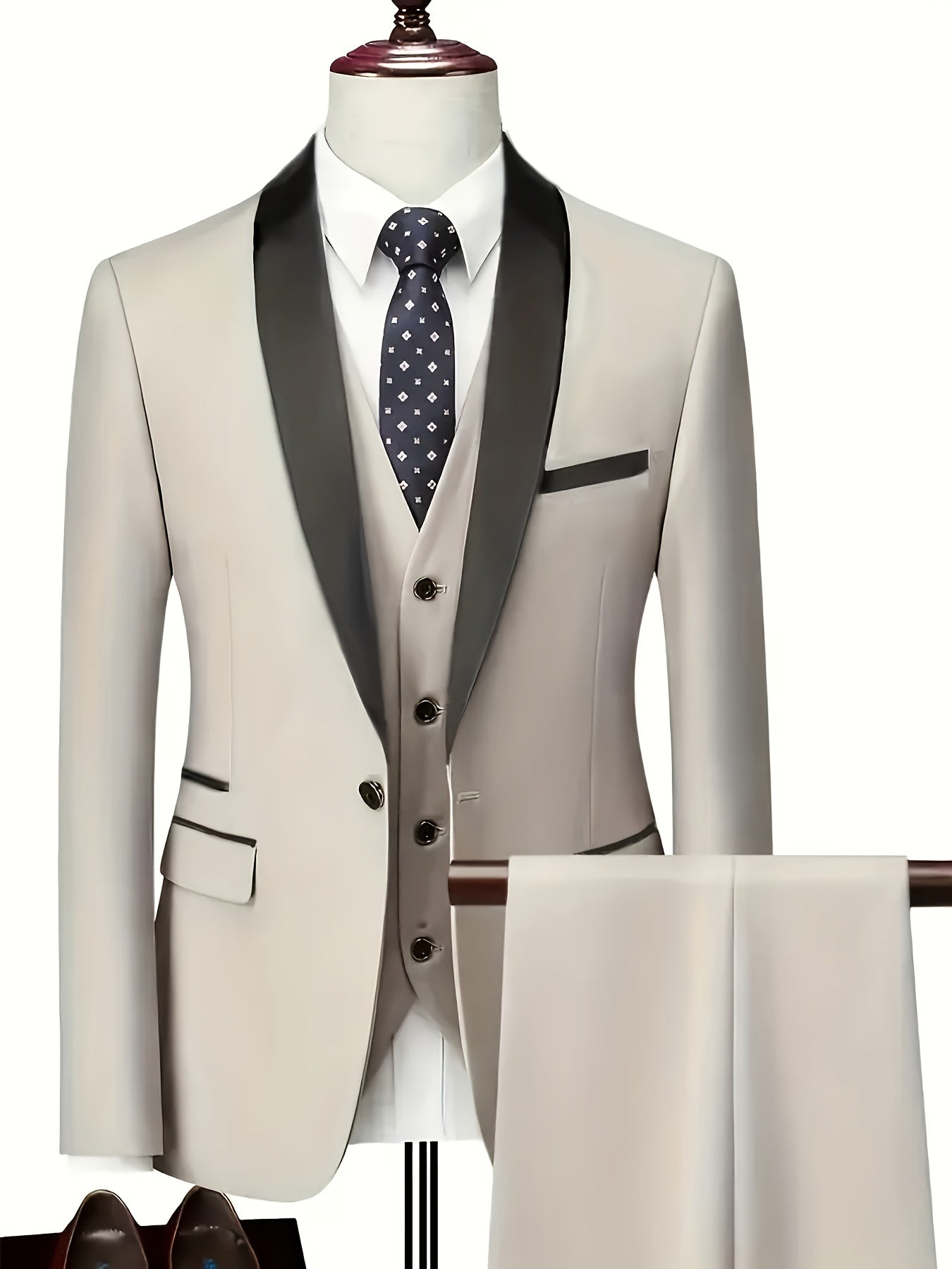 Men's Slim-Fit Notch Lapel 3-Piece Suit with Vest and Pants