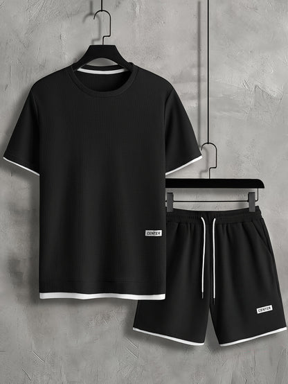 2Pcs Trendy Outfits For Men, Casual Crew Neck Short Sleeve T-shirt And Shorts Set For Summer, Men's Clothing Vacation Workout