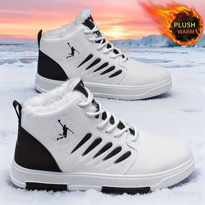 Men'S Winter Warm Thermal Insulated Sneakers - Heavy-Duty Cold Weather Shoes with Thick PVC Sole, Lace-Up Closure, All-Season Outdoor Hiking, Skateboarding, Basketball - Mid-top Design For Enhanced Stability & Warmth - Ideal
