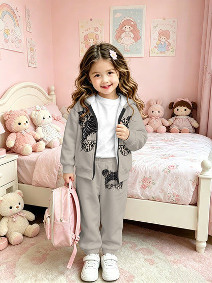 Girls Zip-Up Hoodie and Pants Set Lightweight Casual Outfit