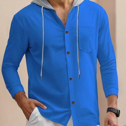 Men'S Lightweight Hooded Cardigan - Long Sleeve Sweater Jacket, Button-Front Closure, Light Grey Casual Outerwear for Office, Casual Attire - Breathable Fall/Spring Layering Essential, Sweater Cardigan, Waffle Texture, Durabl