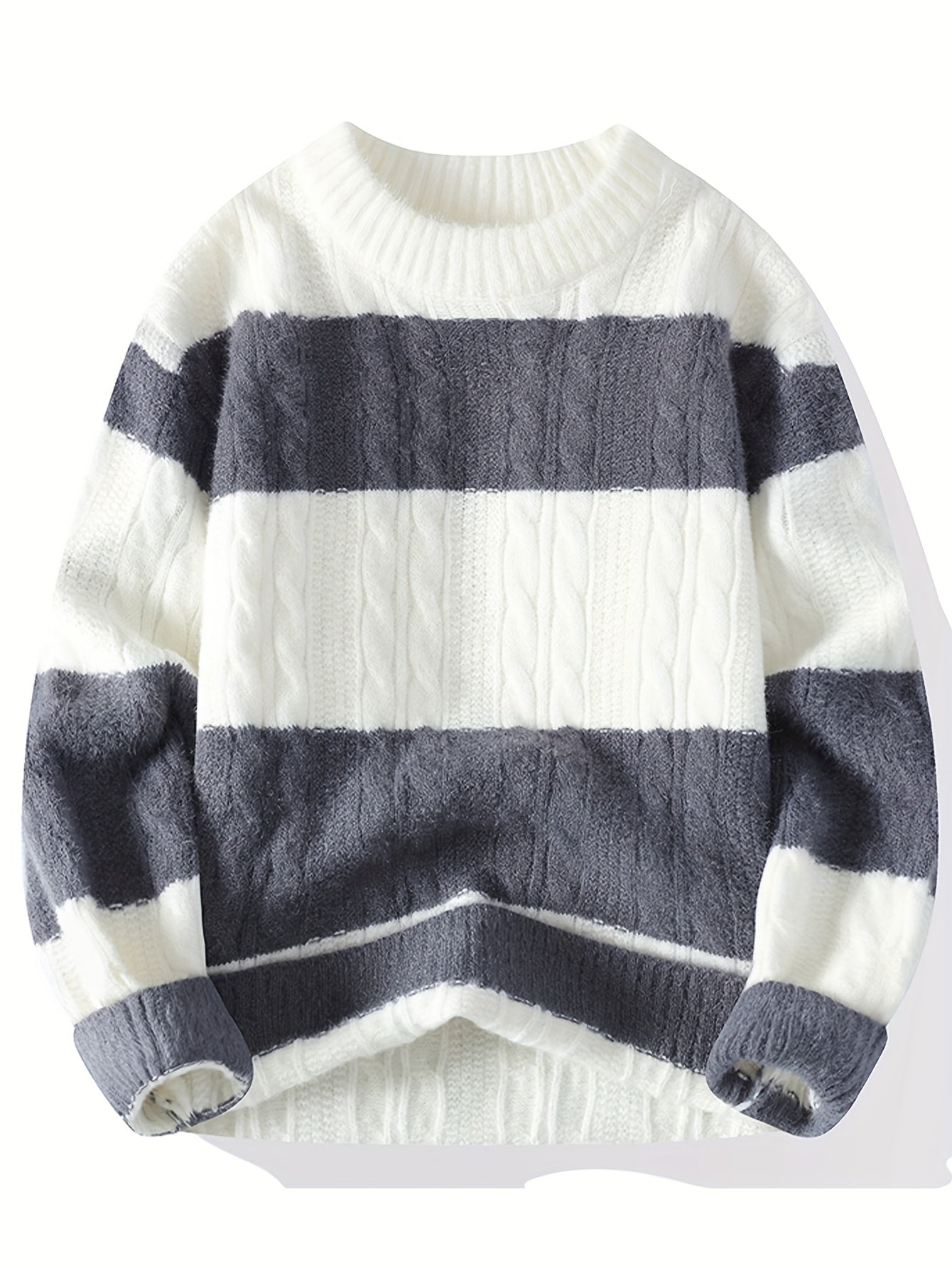 Նոր աշնանային և ձմեռային կլոր վզնոցով նորաձև գծավոր, գունավոր բլոկներով տրիկոտաժե սվիտեր միջին տարիքի տղամարդկանց համար, տաք և հարմարավետ