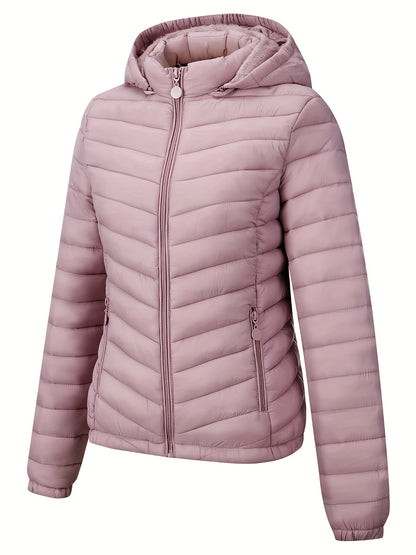 Կանացի թեթև, սև, գլխարկով ձմեռային բաճկոն՝ գրպաններով - Էլեգանտ երկար թևքերով վերնազգեստ, նեյլոնե նյութ, կայծակաճարմանդով դիզայն, իդեալական է առօրյա կամ ճանապարհորդության համար, ձմեռային վերարկուներ