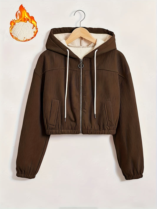 Կանացի սև գլխարկով բաճկոն՝ բրդյա աստառով - Ձմեռային վերարկու՝ ամբողջական կայծակաճարմանդով, առջևի ամբողջական կայծակաճարմանդով փակվող, կայծակաճարմանդով գրպաններ, լվացքի մեքենայով լվացվող արտաքին պատյան