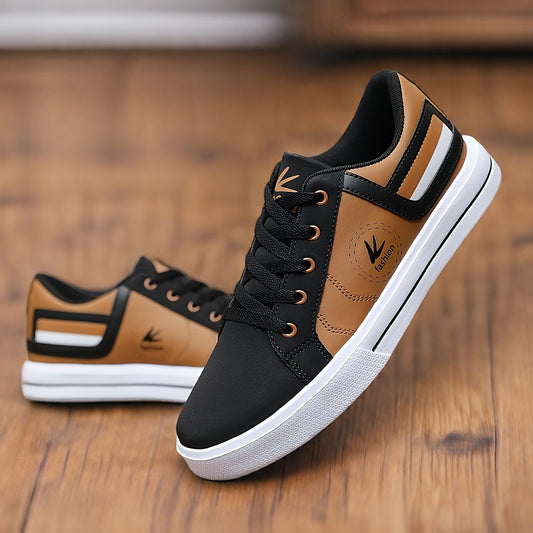 Athletic Chic   Men's Fashion Sneakers YY-9003, Casual Sports Low Top Lace-Up Shoes with Striped Microfiber Synthetic Upper, Fabric Inner  EVA Sole for Outdoor Running