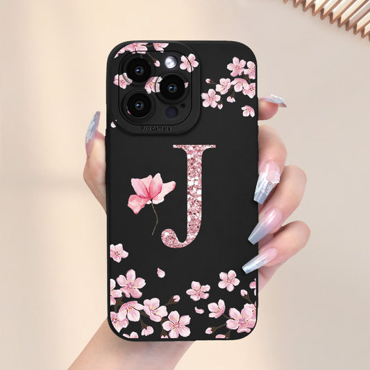 Cherry Blossom Letter J տպագրված բջջային հեռախոսի պատյան Նոր տաք վաճառվող Frosted touch Feel բջջային հեռախոսի կափարիչ, որը հարմար է iPhone-ի համար 16/15/14/13/12/11/X/XR/XS/8/7/SE Mini Plus Pro Max Series Full Wrap Protection Shockproof Anti-Fi-ի համար