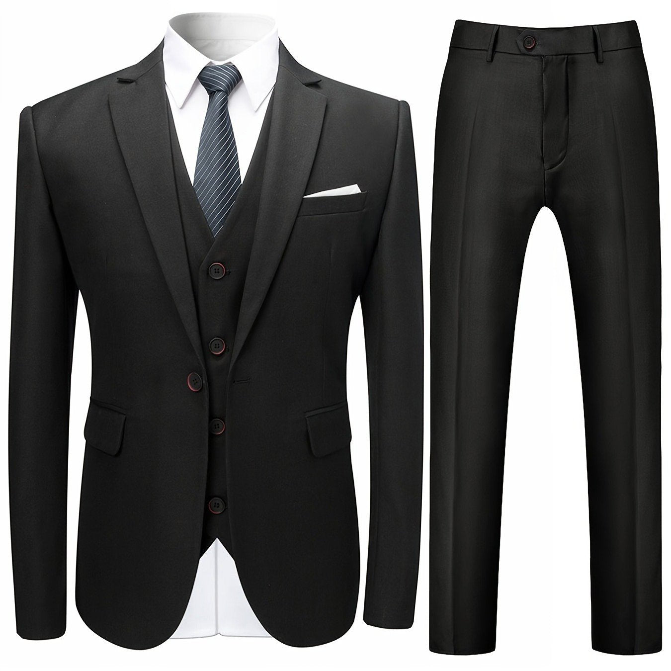 3pcs Men's Formal Suit Set, Men's Formal One Button Lapel Suit Jacket + Classic Matching Vest + Pants, Wedding Banquet & Business Occasion