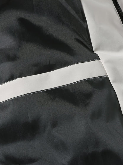 Men'S Stylish Black Hooded Windbreaker Jacket with Zipper Pockets - Casual, Loose Fit, Long Sleeve, Polyester Lining, Perfect for Spring and Fall, Casual Wear Jacket|Hooded Jacket|Zippered Jacke