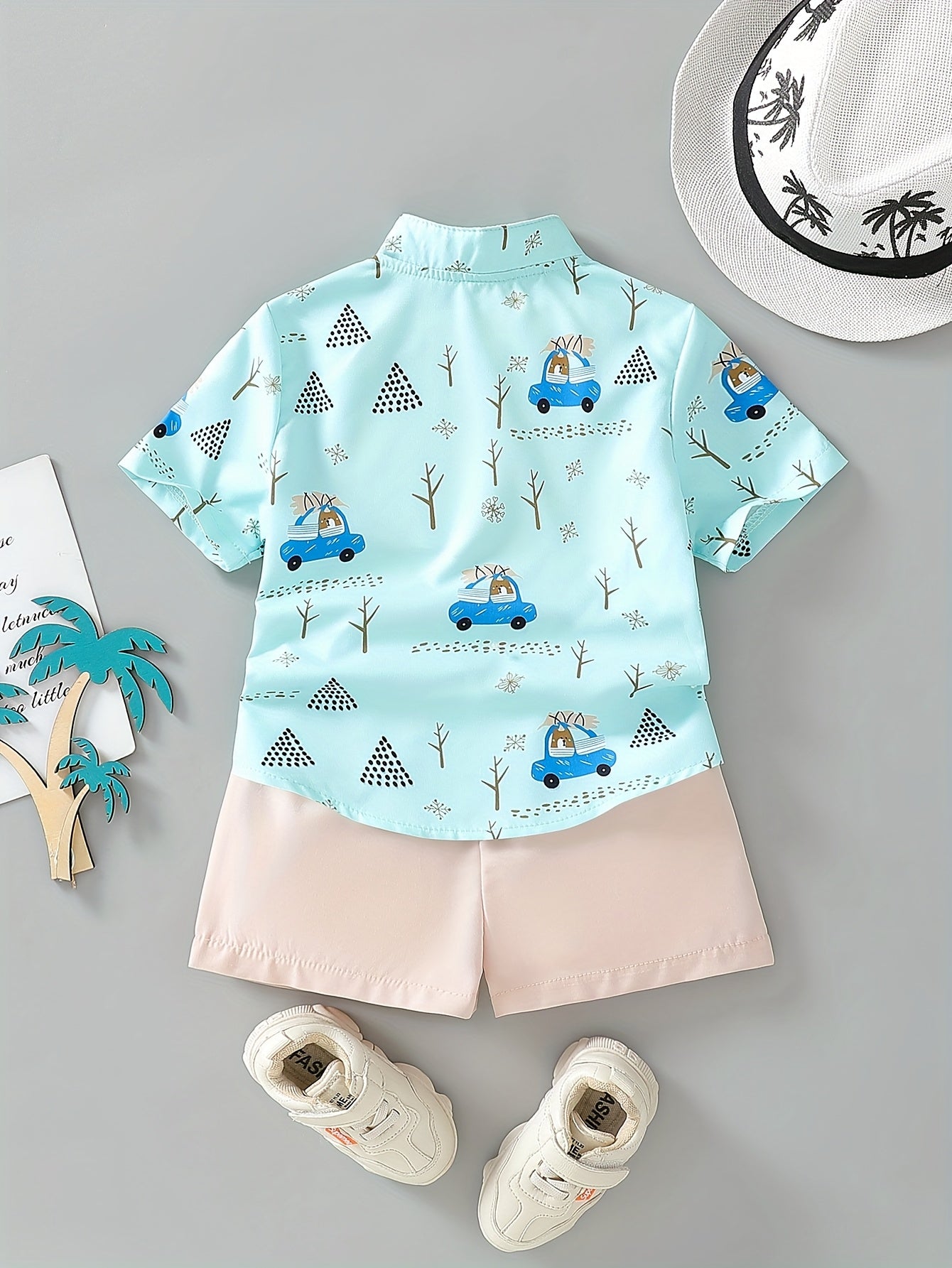 Boys' Spring Summer 2-Piece Outfit Short Sleeve Top & Shorts