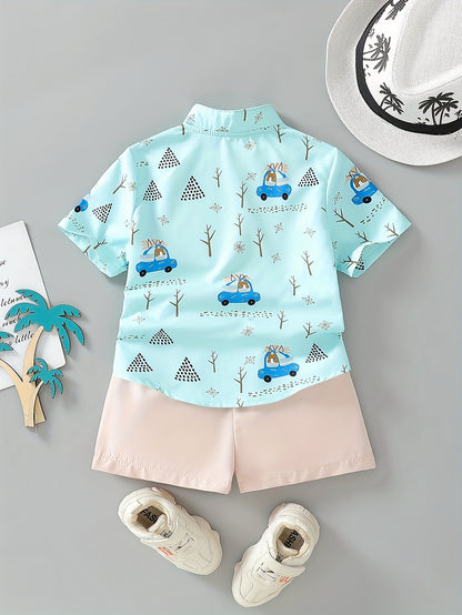 Boys' Spring Summer 2-Piece Outfit Short Sleeve Top & Shorts