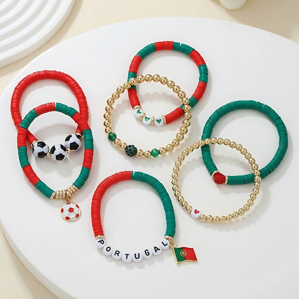 Portugal Fan Bracelet with Football Pendant and Flag Charm - ayq