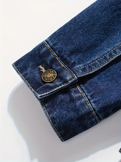 Men's Chic Washed Denim Jacket, Casual Street Style Button Up Contrast Stitching Jacket For Fall Winter