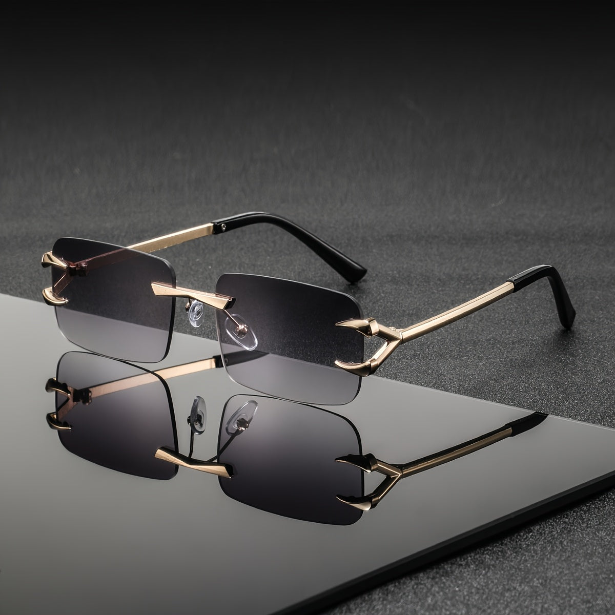 Men's Metal Square Rimless Glasses Vintage Zinc Alloy Frames