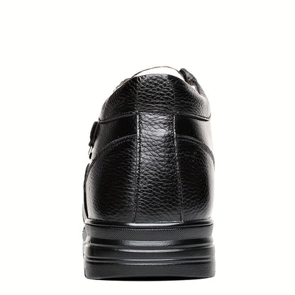 Տղամարդկանց իսկական կաշվե ձմեռային ձնագնացքներ - Կարճ կոճակոշիկներ ռետինե ներբանով, ցրտի դիմացկուն կոշիկներ սառույցի և ձյան համար, ամուր ճկունություն (հասանելի է լայն չափս) - Իդեալական է դահուկի համար և բացօթյա գործունեության համար (ոչ)