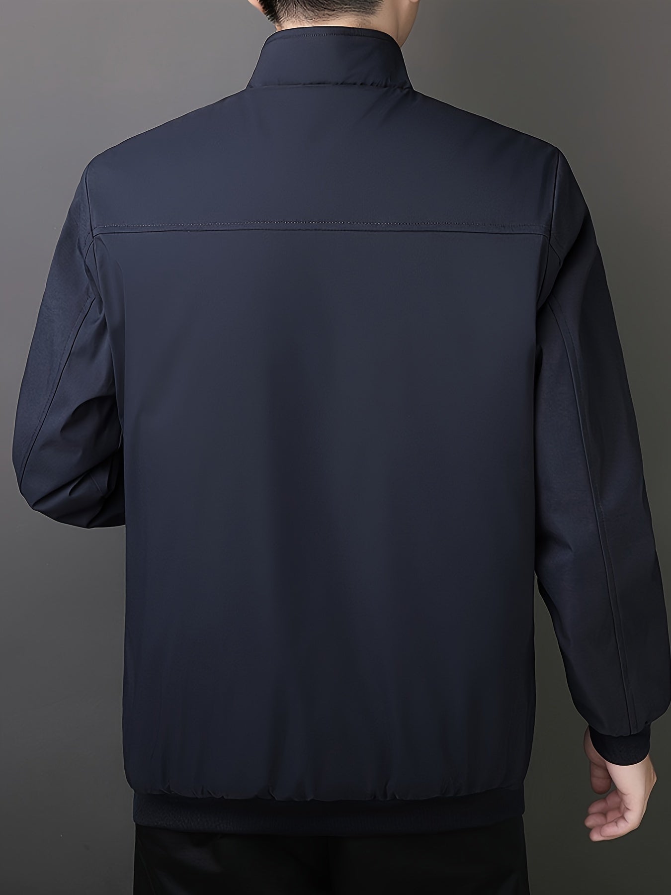 Men's Fleece-Lined Zip-Up Jacket - Casual Stand Collar, Outdoor Sports Coat with Pockets, Machine Washable