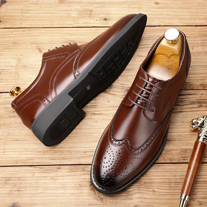 Men's Business Brogue Shoes Lace-Up Microfiber for Spring & Fall