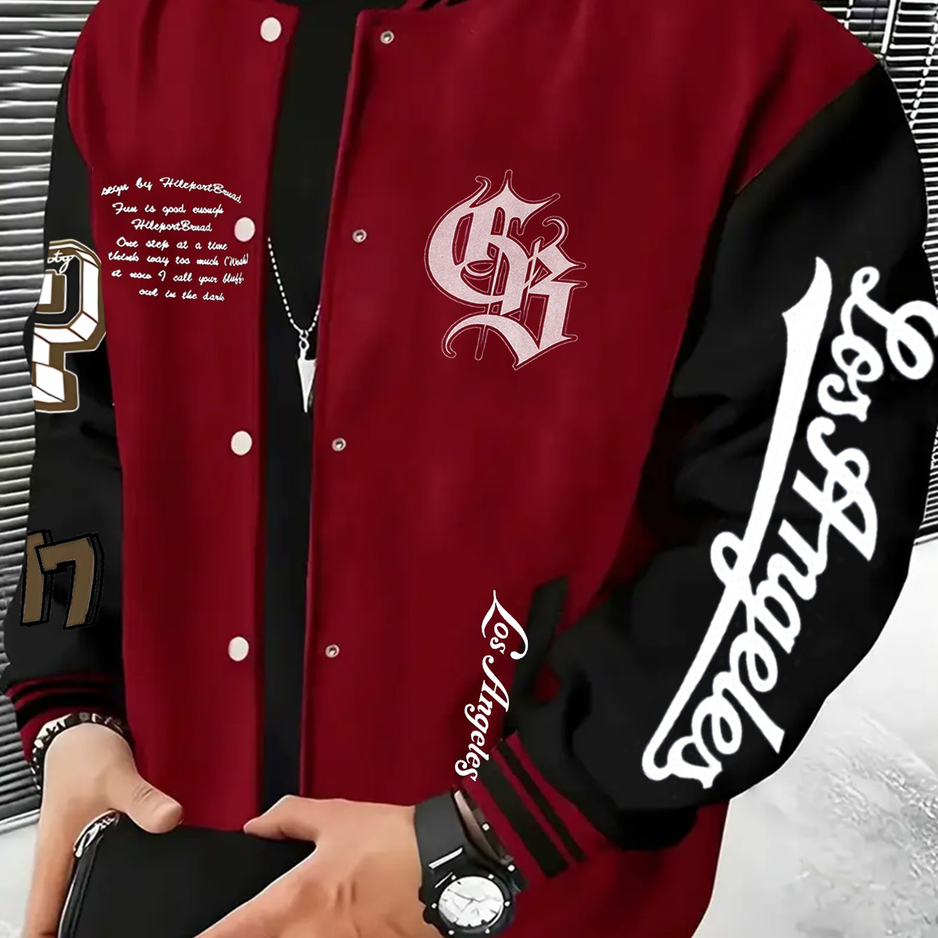 Men's Los Angeles Logo & Greek Letter Jacket - Oversized Loose Fit Baseball Collar Button-Front Coat with Number 27 Back Print, All-Season Casual Sportswear (Hand Washable) - -Themed Outerwear for Fans