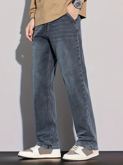Denim Men's Jeans - Casual, Stretchable, Solid Pattern, Regular Length, Suitable for All Seasons, Water Washed, Regular Fit, Conventional Style, Made for Men