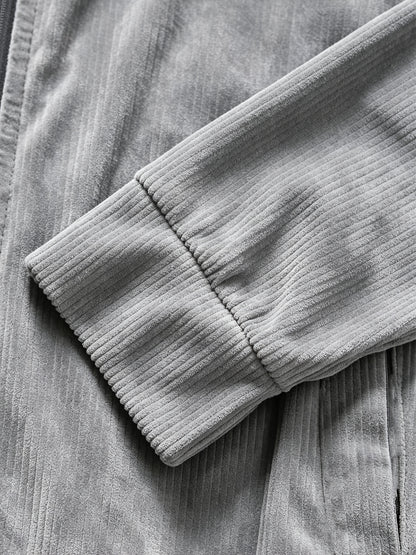 Men's Corduroy Zipper Jacket with Lapel Collar for Spring/Fall