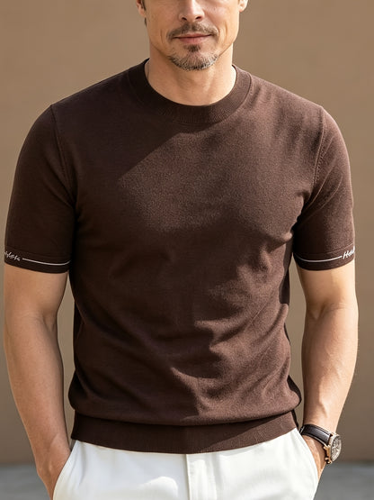 Men's Casual Crew Neck Knit Short Sleeve Summer Shirt