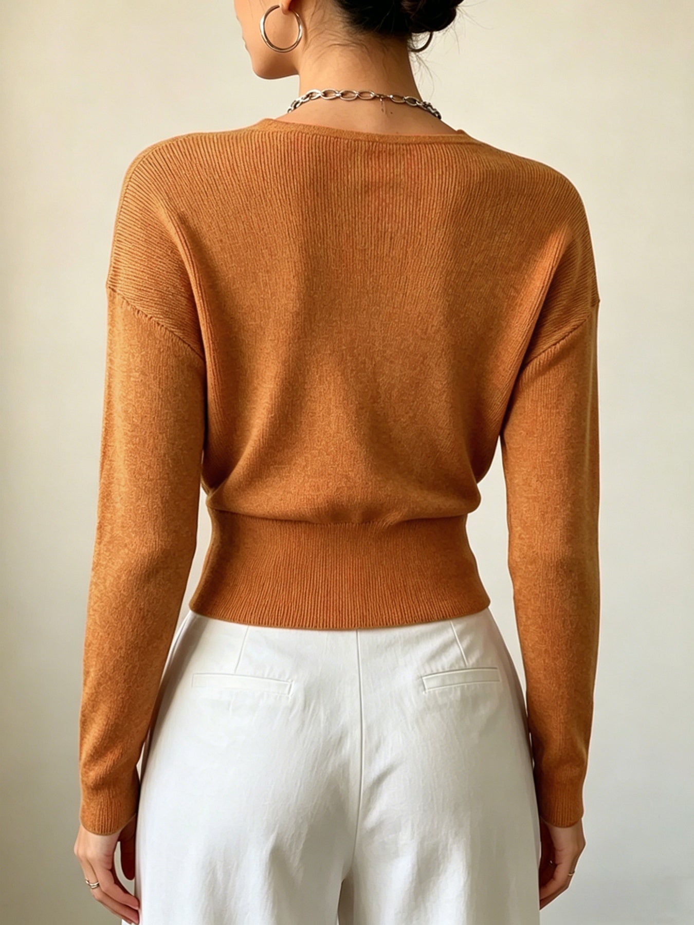 Women's Elegant Cross-Collar V-Neck Pullover Knitwear for Fall/Winter