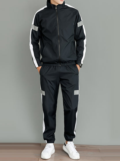 Men's Casual Polyester Jacket and Joggers Set for Spring & Fall