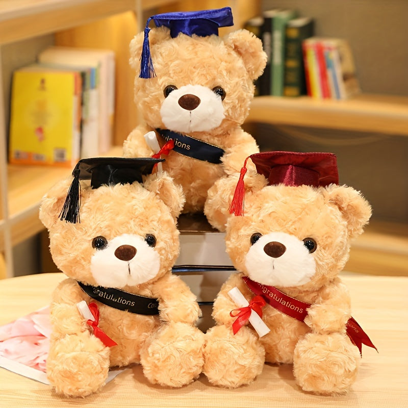 1 Graduation Bear Plush Toy, 23cm/9.1in, Two Colors Available. Ideal as a Gift for Halloween, Thanksgiving, Christmas, New Year, Valentine's Day, Mother's Day, Carnival, Easter, and Graduation Season. Suitable for Living Room