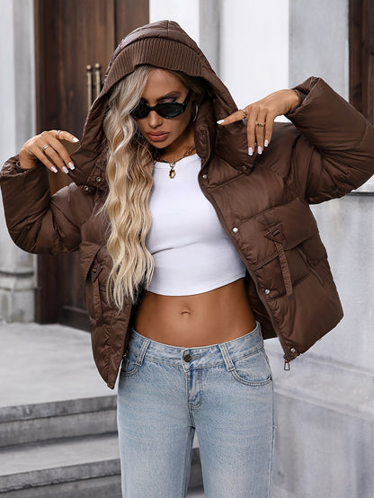 LY VAREY LIN կանացի ծանր, գլխարկով վերարկու՝ հաստ ձմեռային բաճկոն՝ կայծակաճարմանդով, ազատ չափսերով, շագանակագույն՝ չձգվող վերնազգեստ՝ ցուրտ եղանակի և առօրյա/պաշտոնական հագուստի համար