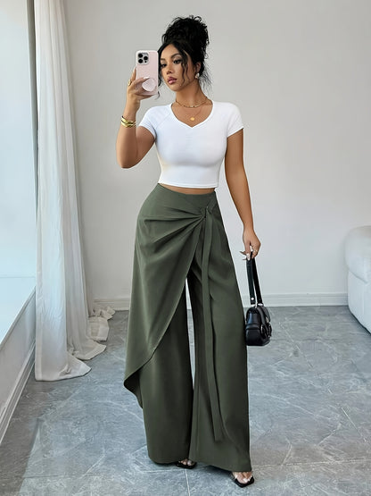 Women's Elegant Wide-Leg Summer Trousers in Solid Color