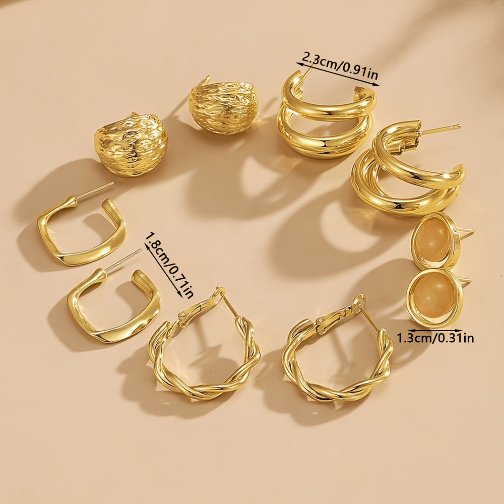 5 Pairs Elegant Geometric Zinc Alloy Stud Earrings Set