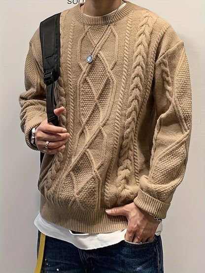 Men'S Knitted Acrylic Pullover Sweater with a Round Neck And Long Sleeves, Made from Knitted Fabric, Featuring a Casual Regular Fit Suitable for Weekends - Fall/Winter Collection