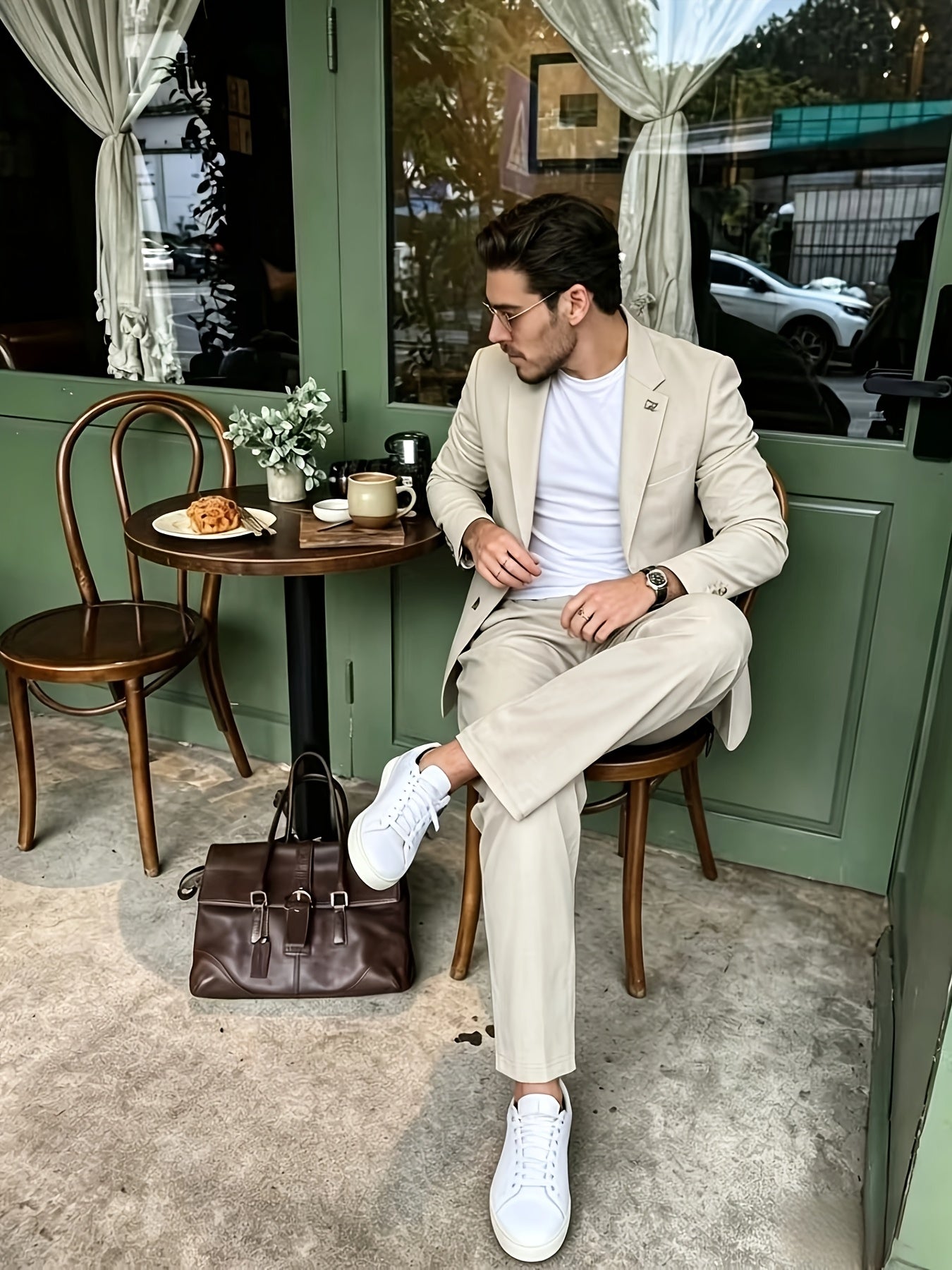 Men's Light Luxury 2-Piece Suit Set with Lapel Collar