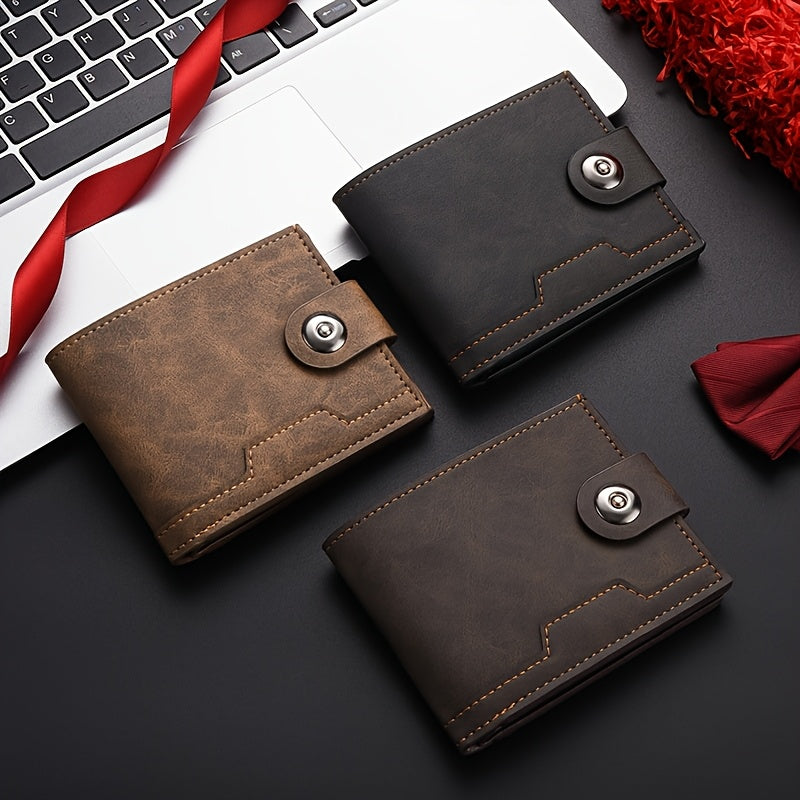 European Style Men Wallet Secure Button Business Short Model with Large Capacity Multi-Card Slots PU Wallet Trendy Youth Fashion