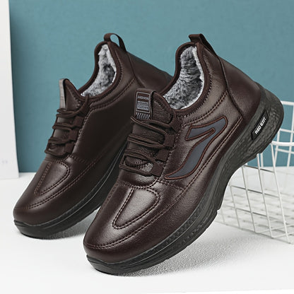 FKO Men's All-Season Slip-On Ankle Boots - Heavy-Duty Winter Warmth, Upper & Traction Tread Sole, Black & Brown (Purple Accent) - Casual/Outdoor/Urban Short Boots for Ice & Snow, One-Strap Closure (No Buckles)
