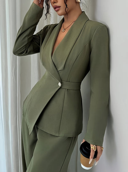 Women's Elegant Lapel Blazer & Wide-Leg Pants Fall Set