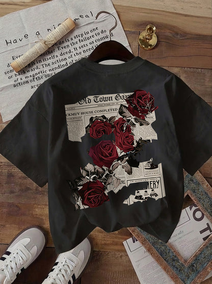 Women's Vintage Double-Sided Print Cotton T-Shirt, Casual Summer Top