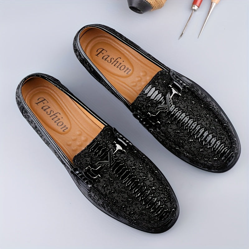Men's Cow Leather Slip-On Dress Shoes with Soft Rubber Sole