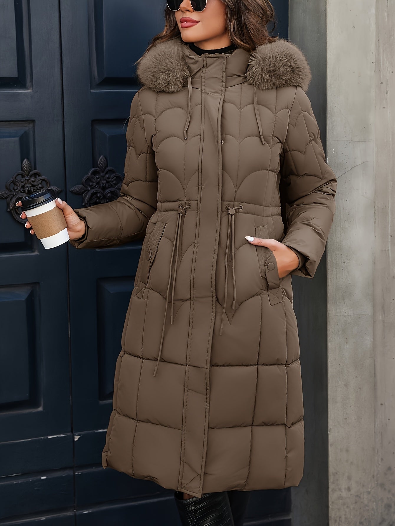 Աշնանային և ձմեռային կանացի միջին երկարության, գլխարկով, լարով գրպաններով, նորաձև, տարեցների համար նախատեսված տաք, բազմակողմանի, միագույն բաճկոն