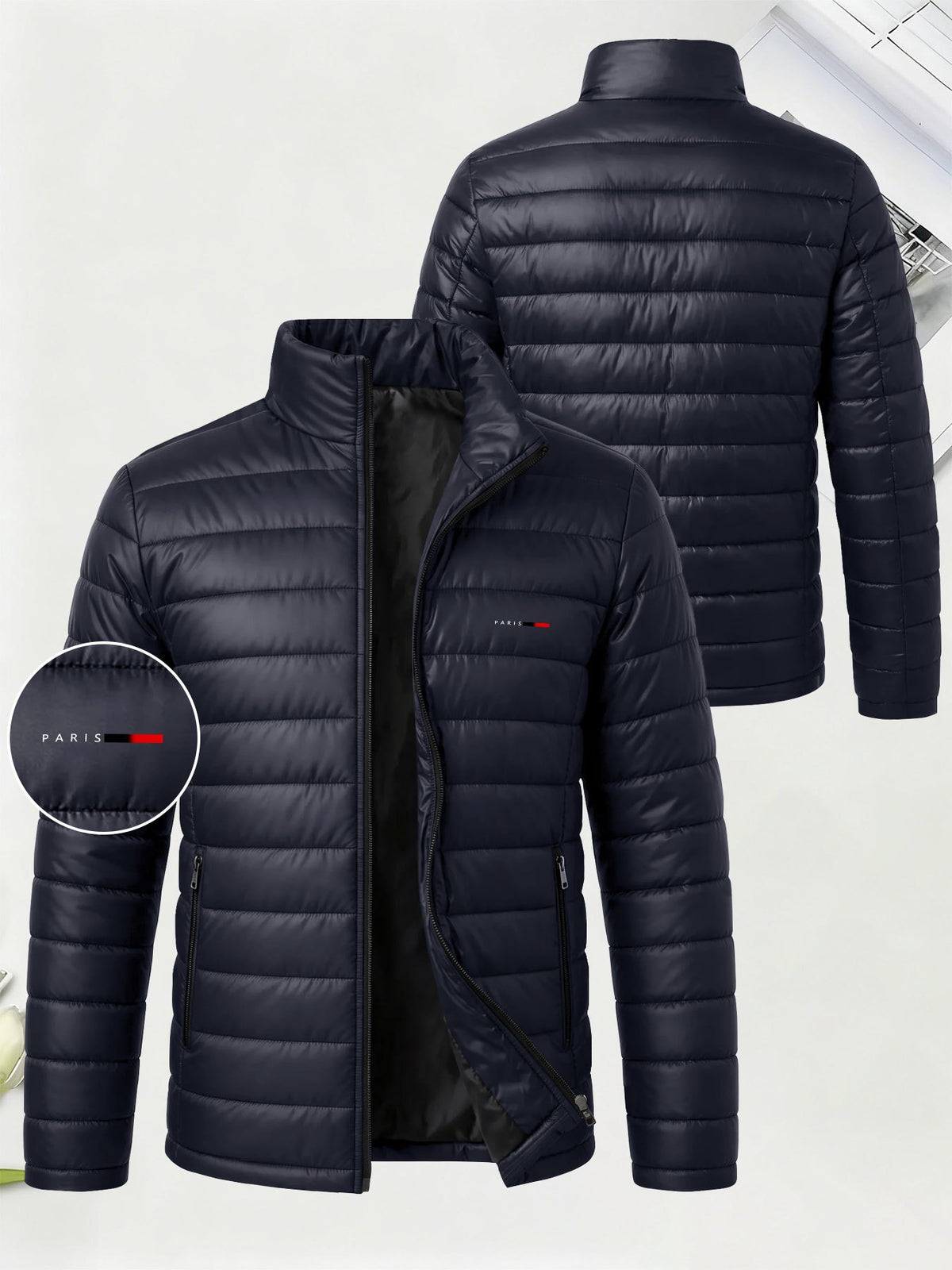 Men's Lightweight Stand Collar Jacket with Zipper Pockets