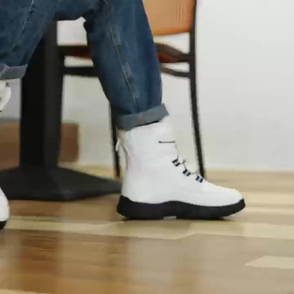 Men's -Lined Snow Boots, Winter Warm Work Boots, Wear-Resistant Outsole Anti-Slip Hiking Boots, Outdoor Trekking Boots, Tactical Work Boots, Gear Pattern Anti-Slip Sole, Snow Mountain Hiking Boots, Professional Outdoor Polar