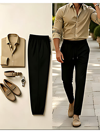 Men's Slim Fit 2-Piece Suit Set Long Sleeve Shirt & Tapered Pants