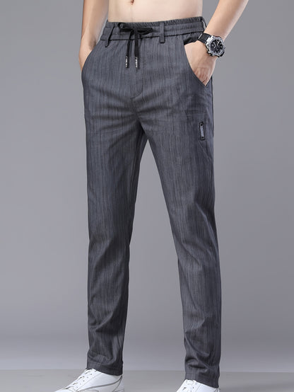 Men's Lightweight Cotton Stretch Business Pants, Slim Straight Fit