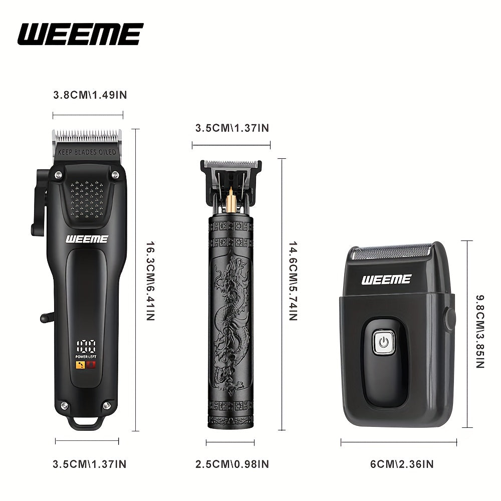 WEEME 2pcs/3pcs Grooming Kit Electric Hair Clipper + Beard Trimmer + Shaver + Nose Hair Trimmer, USB Rechargeable with LCD Display | Perfect Gift for Dad, Husband, Boyfriend (Father's Day/Birthday)